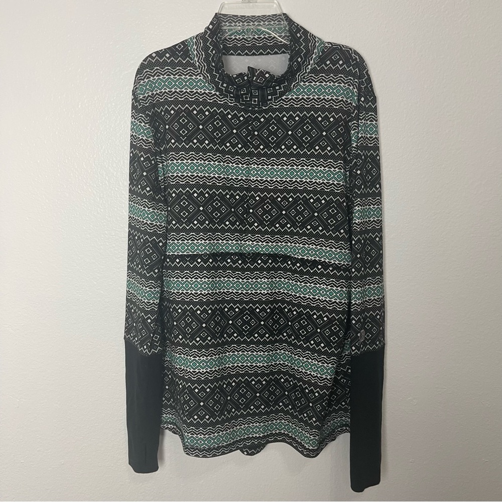 Balance Collection Aztec Print Half Zip Pullover Black Green